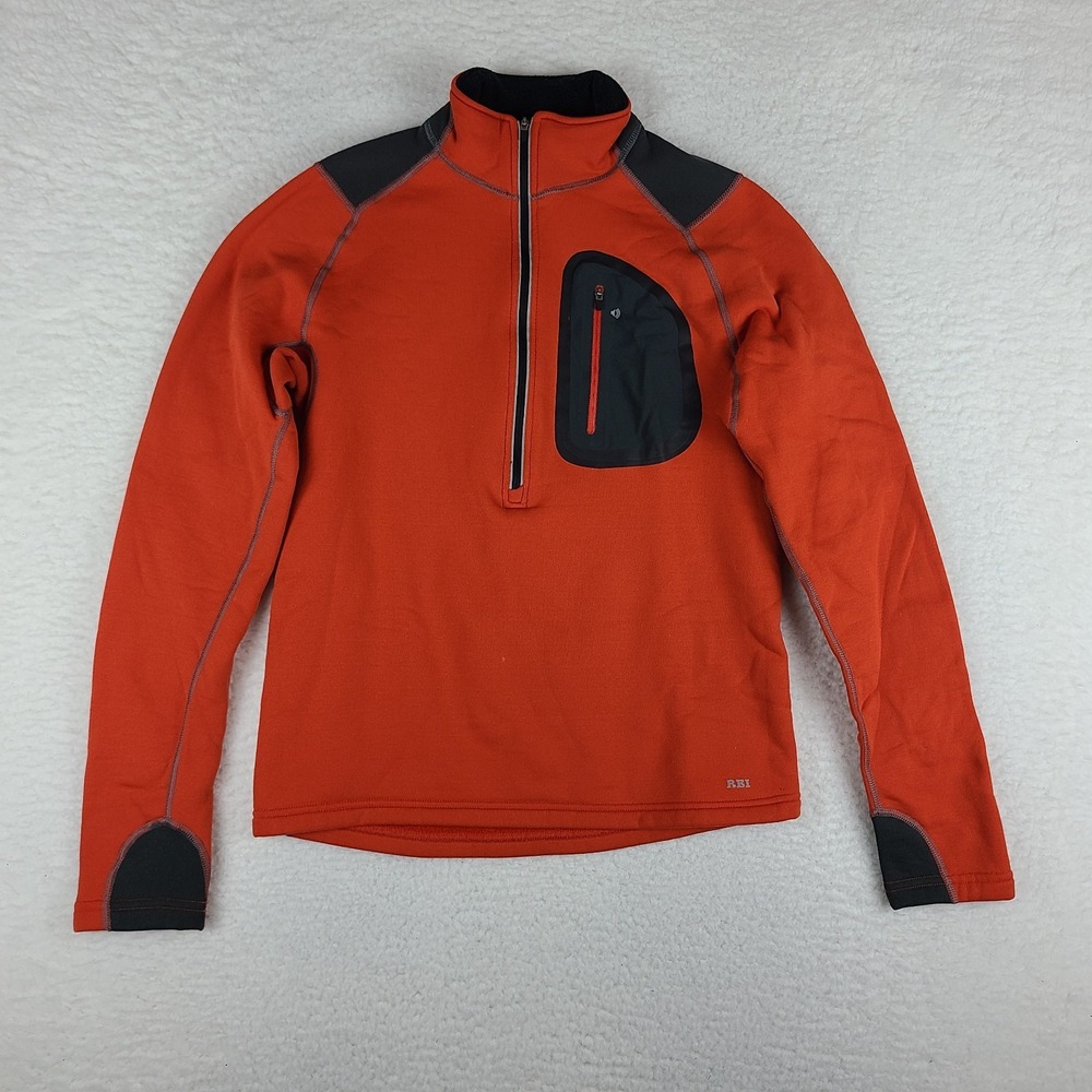 REI Fleece Sweater Mens Small‎ Orange Half Zip Performance Tech Golf Portal